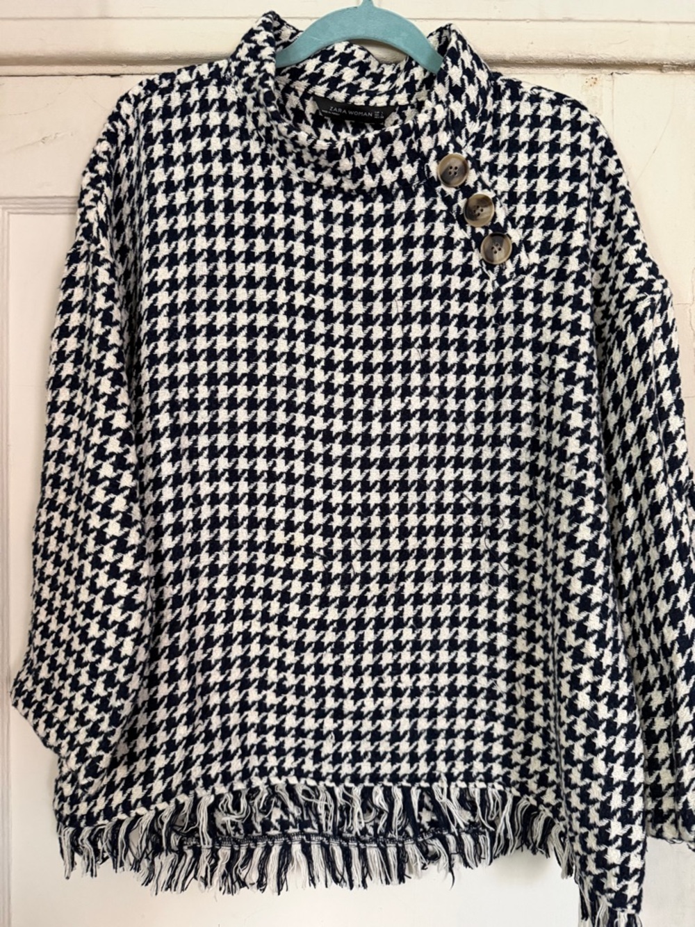 Zara Woman Houndstooth Knit Pullover - Navy & White
